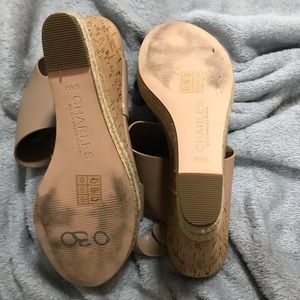 Charles David tan open toe sandal wedge